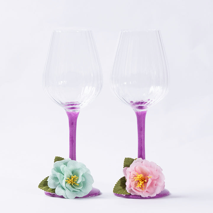 Purple Turquoise Long Stem Wine Glasses